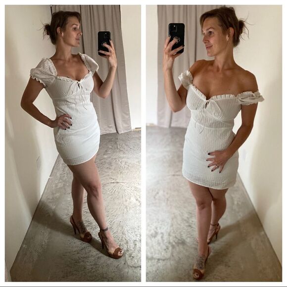 SHEIN White Dress Off Shoulder Feminine Multiway Cotton Medium Party - Picture 1 of 12